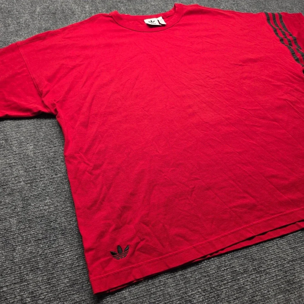 Adidas Originals Asymmetric Sleeve 3-Stripes Boxy Tee Red Black Trefoil XL